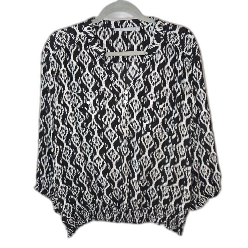 NY Collection Women's Black and White Tribal 3/4 Sleeve Top Size XL